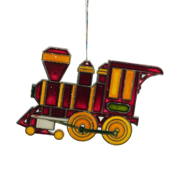 Vintage Faux Stained Glass Ornament Lot Santa Train Christmas Suncatcher Retro - Picture 12 of 13